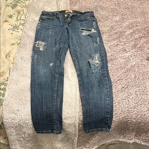 Eunina Blue Boyfriend Jeans with Distressing and Worn-In Look